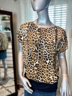 Express Animal Print Blouse Brown and Black Layered Blouse Small